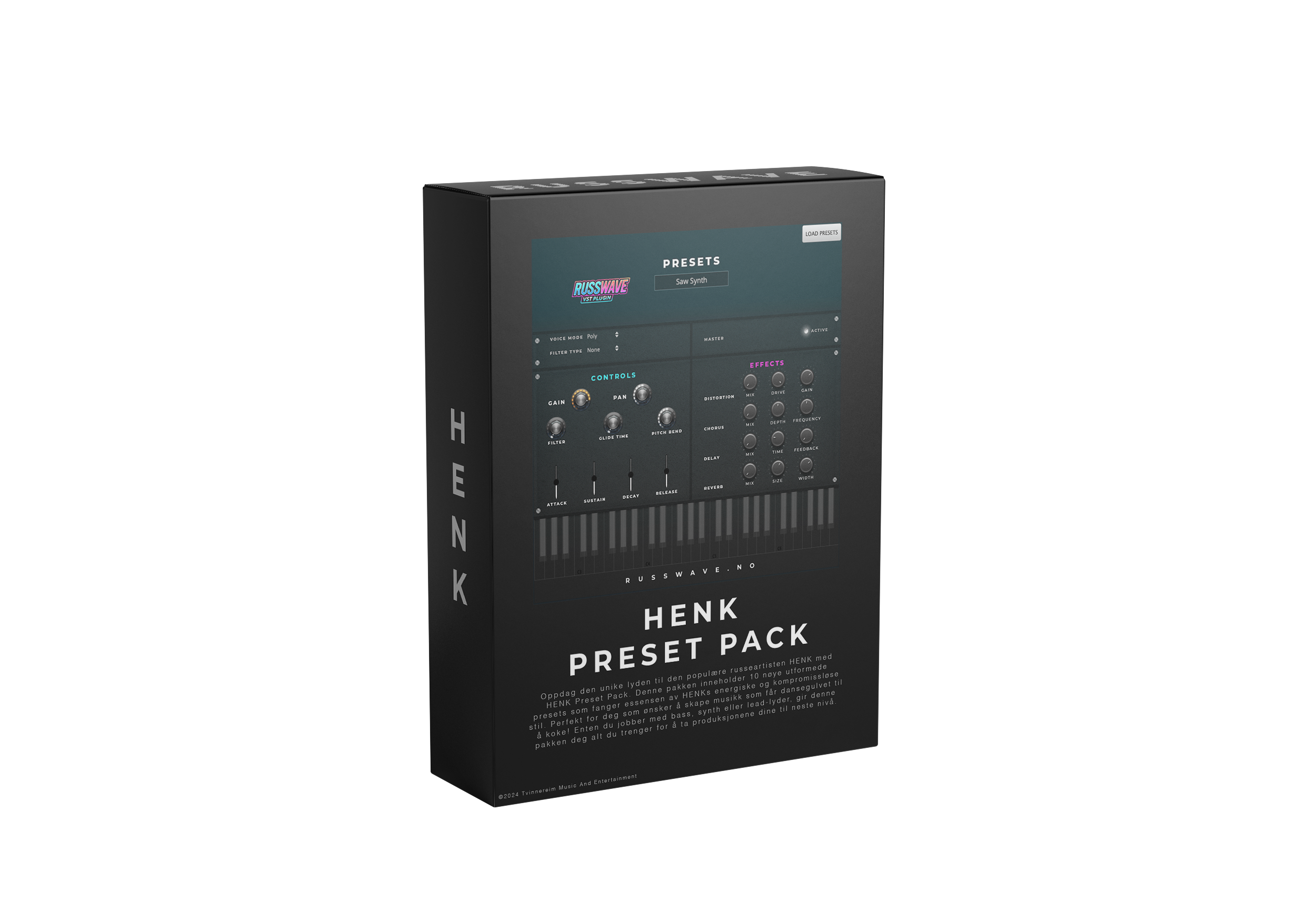 RussWave Henk preset pack med fem kreative fotofiltre i en elegant eske, klar til bruk for bilderedigering.