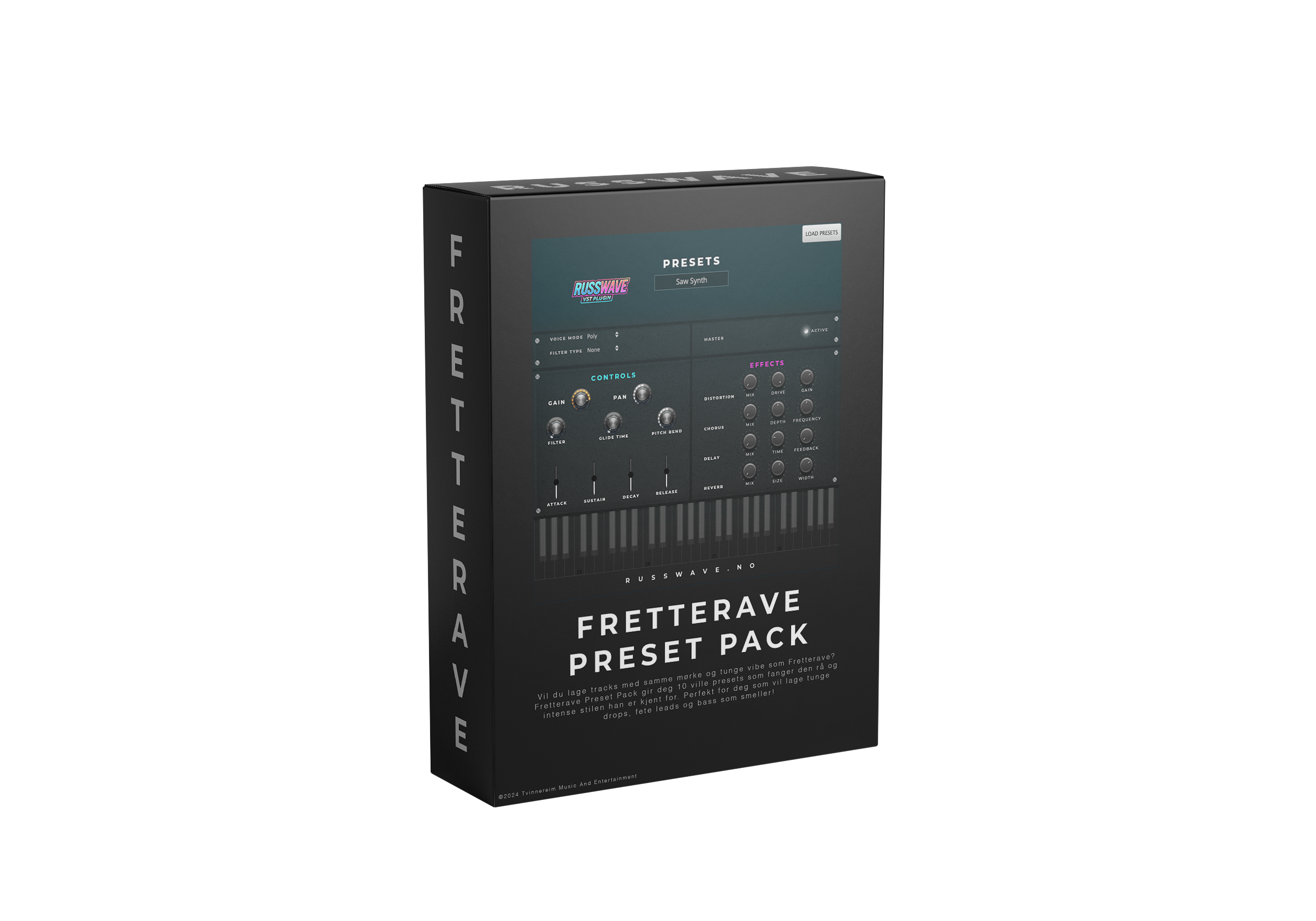 RussWave Fretterave preset pack eske med grafikk og design, viser fronten av presetpakken mot en lys bakgrunn.